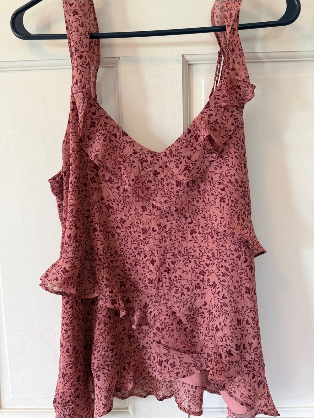 LOFT Dusty Rose Floral Ruffle Tank Top